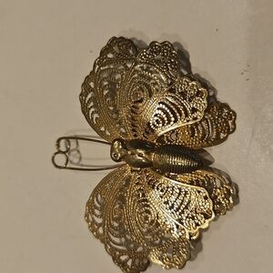 Goldtone Filagree Butterfly Brooch